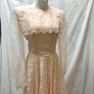 Vintage 80s cottage core pink lace dress